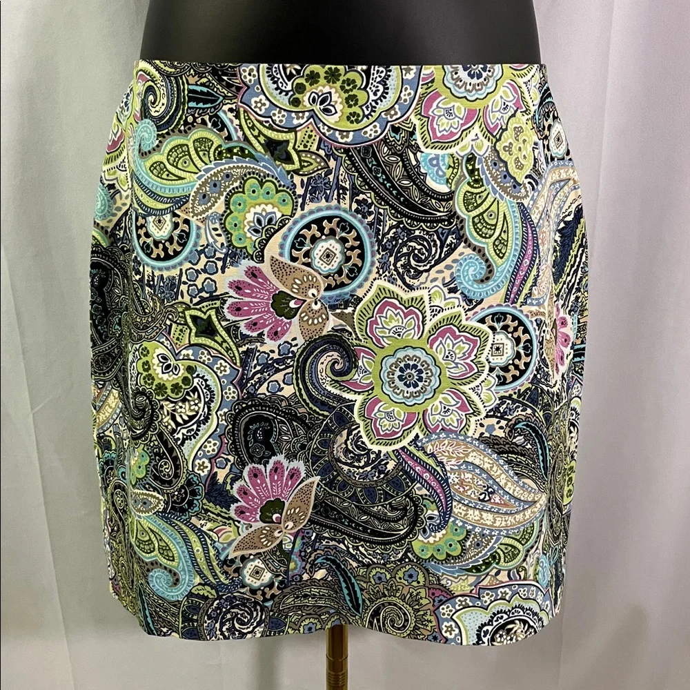 Talbots Multicolor Floral Paisley Print A-Line Cotton Skirt
